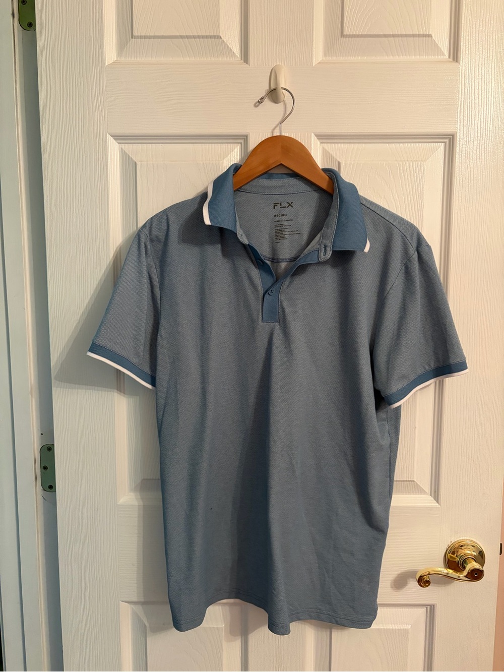 Men's FLX Sky Blue Polo with White-Trim Collar